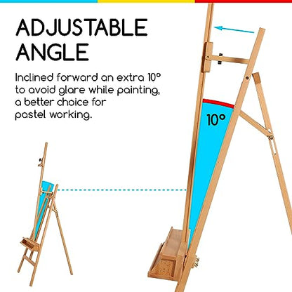 MEEDEN Large Painters Easel Adjustable Solid Beech Wood Artist Easel, Studio Easel for Adults with Brush Holder, Holds Canvas up to 48" - color: Natural