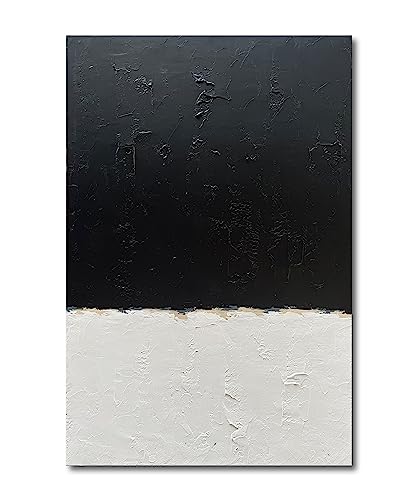 NANKAI Art Hand-painted black and white wall art, minimalist abstract painting large oil on canvas texture wall art Office Art Contemporary art 45x30 inches - color: NKHB025