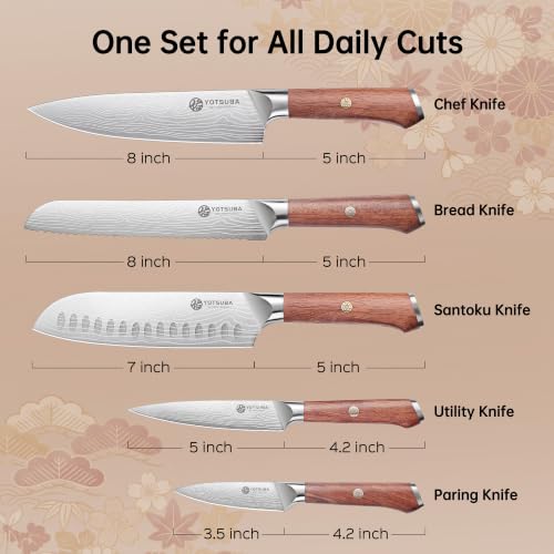 YOTSUBA 5 PCS Japanese Kitchen Knife Set with Ergonomic Rosewood Handle - style: 5pcs knife set