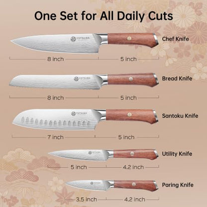 YOTSUBA 5 PCS Japanese Kitchen Knife Set with Ergonomic Rosewood Handle - style: 5pcs knife set