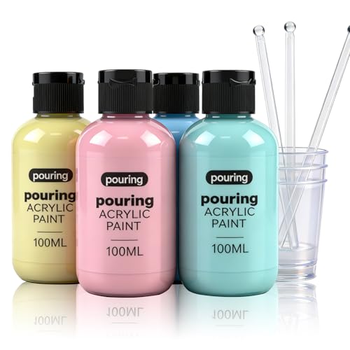 Colorful Pastel Series Acrylic Pouring Paint Set, 4 Colors, 3.34 oz Art Kit - color: Pastel Color