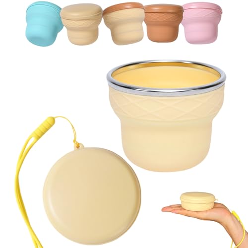 Collapsible Travel Cup 7oz Silicone Foldable Water Cup, Cute Ice Cream Cone Shape, Macaron Colors, BPA-Free with Lid - Portable Drinking Cup for Camping, Hiking & Outdoor Travel (Cream Color) - color: Cream Color