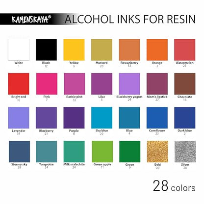 KAMENSKAYA Alcohol Ink for Epoxy Resin Petri Art: Alcohol Ink Set of 13 Mini Petri Inks, 0.17 fl oz (5 ml) Each