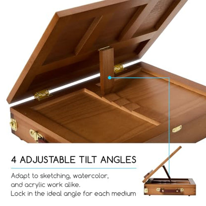 MEEDEN Wooden Tabletop Easel with Drawer: Solid Beech Wood Pochade Box with Storage & Sketching Board - Portable Painting Easel for Artist, Art Students, Beginners & Kids, Canvas up to 11" × 14" - color: Walnut
