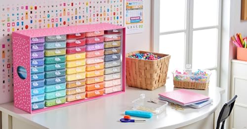 50PCS Diamond Painting Storage Containers Trays with Lids | Diamond Art Beads Storage & Line-Up Trays, Diamond Art Accessories Tools, Diamond Painting Dots Organizer, Pink Box Package - size: 50 Piece Tray Kits