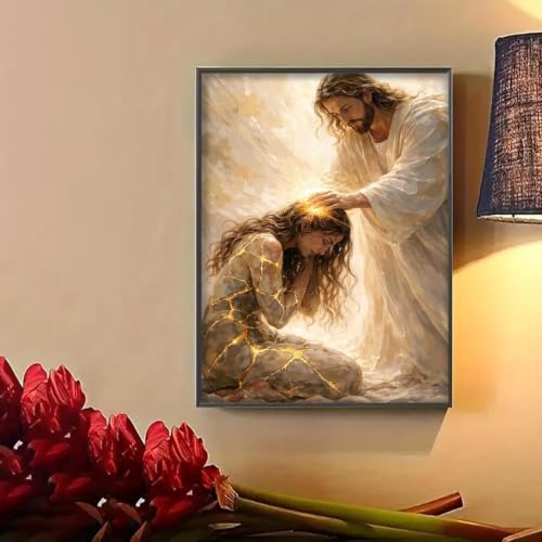 WUDWL Jesus Diamond Art Kits for Adult Diamond Painting Kits for Adults | Christian Jesus DIY Painting Diamond Painting Kits 5D Diamond Dots Gem Art Crafts with Tools,Round Full Drill 12x16inch - color: DP04734
