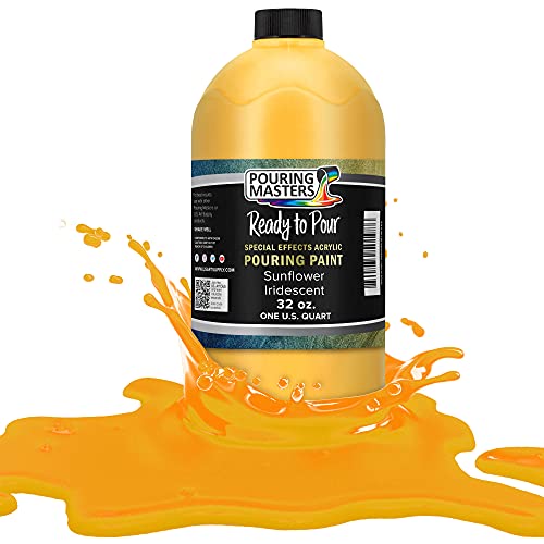 Pouring Masters Sunflower Iridescent Special Effectsr Acrylic Pouring Paint - Premium 32-Ounce Pre-Mixed Fluid Acrylic Paint - Fluid Art Supplies for Canvas, Wood, Paper, Tile & Rocks - color: Sunflower, size: 32 Fl Oz (Pack of 1)