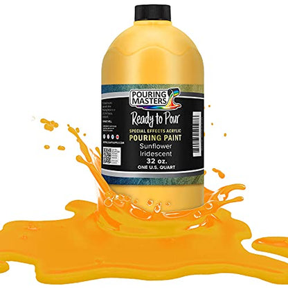 Pouring Masters Sunflower Iridescent Special Effectsr Acrylic Pouring Paint - Premium 32-Ounce Pre-Mixed Fluid Acrylic Paint - Fluid Art Supplies for Canvas, Wood, Paper, Tile & Rocks | Special Effects, Ready to Pour, Premium Pre-Mixed Fluid Acrylic Paint