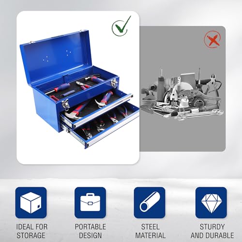 WORKPRO Tool Box with Drawers, 18 Inch with 2 Drawers and 1 Top Storage, Portable Toolbox with Metal Latch and Liner for Garage, Office and Home Storage, 100 LBS Load Capacity (Totally) - size: 18 Inch