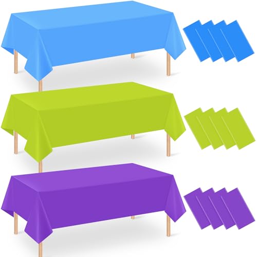 12 Pack Monster Plastic Tablecloth for Rectangle Tables, Blue Green Purple Disposable Table Cover, Rectangle Table Cloth for Birthday Monster University Party Supplies Decorations, 54 x 108 Inch - color: Blue Purple and Green