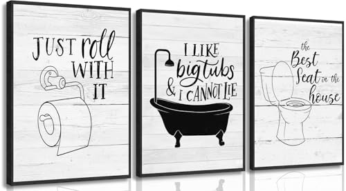 3Pcs Funny Bathroom Quotes Wall Art Black White Toilet Paper Bathtub Posters Prints Minimalism Washroom Painting Pictures Wall Decor 12x16in Unframed - color: Tub, size: 16"L x 12"W Poster