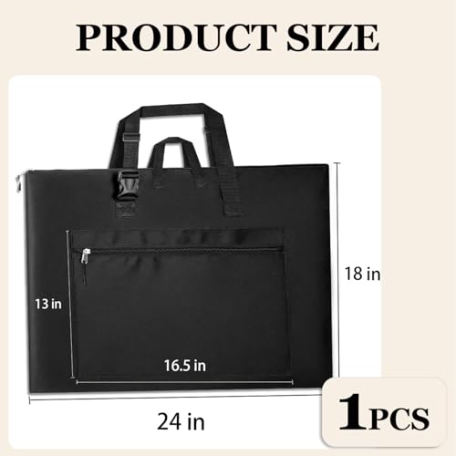 Light Weight Art Portfolio Tote Bag 18'' x 24'' Black Waterproof Canvas Carrying Storage Case with Detachable Shoulder Strap For Photography Artwork Poster Sketching Drawing - size: 18 x 24 Inch