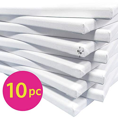 PHOENIX Stretched Canvas for Painting 8x10 Inch/10 Value Pack, 8 Oz Triple Primed 5/8 Inch Profile 100% Cotton White Blank Canvas, Artist Framed Canvas for Oil Acrylic & Pouring Art - size: 8"x10", style: Studio Set (8 Oz.)