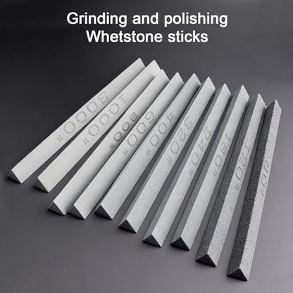 Sharpening Stone Sticks,Triangular 10pcs Green Carbon Oilstone Sanding Bar for sharpening cutting tools, Honing Steel Tool (5.9 * 0.47Inch) - size: 5.9*0.47Inch