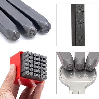 NEIKO 02630A Number and Letter Punch Set with Heat-Treated Steel Punches, Imprinting & Arts and Crafts, 3/32" (2.5MM) Shaft, 36 Pc Stamp Set, Uppercase Letter & Number Punch Set (A-Z / 0-8 / "&") - size: 2.5mm - 3/32"
