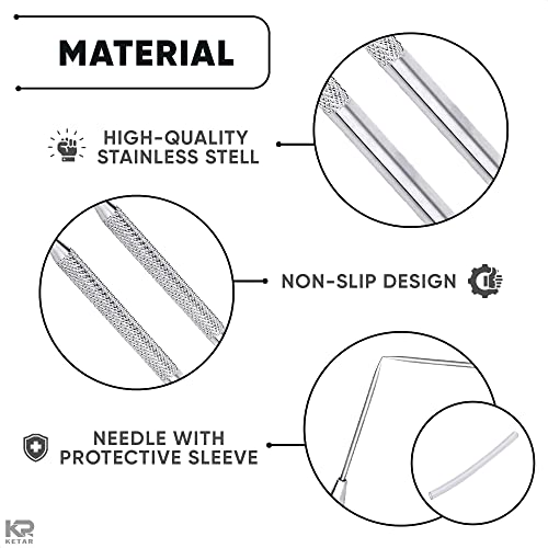 KETAR 4 Pcs Pottery ToolsTips, 6.3 Inch, Stainless Steel, Knurled Grip | Pottery Needle Tool Set; Non-Slip Grip, Protective Sleeve; Needle Tools for Clay; for Ceramics, Sculpting, and DIY Carving