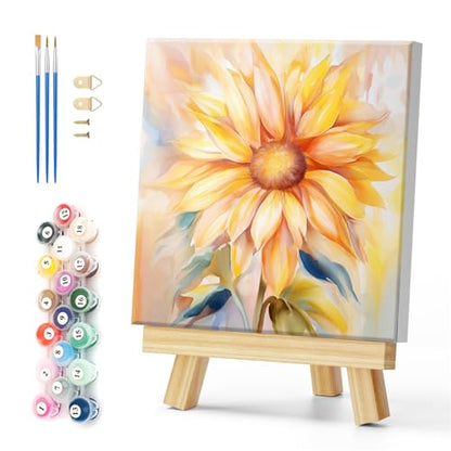 Natuyalo Framed Paint by Numbers Kit for Adults - Sunflower DIY Adult Paint by Number Kits Flowers Acrylic Canvas Painting for Adults Beginners Art Crafts with Frame, 12x12 Inch - color: Color-01