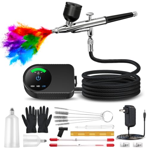 Airbrush Kit with Air Compressor, 22/30/50 PSI High Pressure Air Brush Non-Clogging with 0.2/0.3/0.5mm Nozzle/Cleaning Sets, Ideal for Painting, Modeling, Cake Decor, Makeup,Nail Art