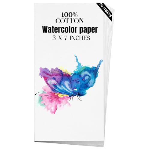 Watercolor Paper 3x7 inches 80 Sheets,Heavyweight Artist Paper 140lb/300GSM Cold Press Natural Cotton Paper for Students Artists Watercolor Drawing - size: 3X7