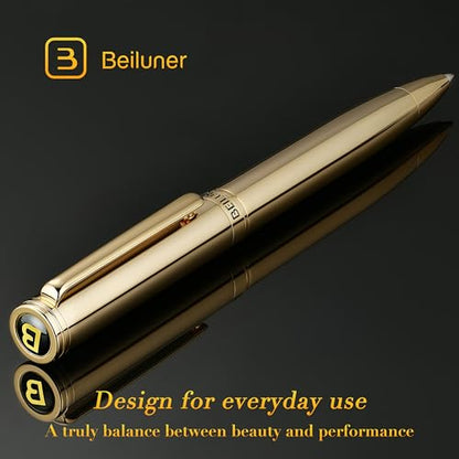 BEILUNER Gold Gel Pen, Stunning Luxury Pens with 24K Gold Plating, Black Ink Refill, Executive Gift Set for Family & Friends, Writing, Fancy, Office, Retractable, Graduation Gifts, Nice Designer Pens - color: Gold