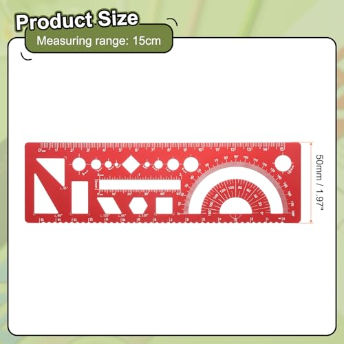 HARFINGTON 2pcs Multifunctional Geometric Rulers 15cm Metric and SAE Aluminum Straight Edge Protractor Angle Math Measuring Ruler Geometric Drawings Templates for Drawing Drafting, Red - color: Red