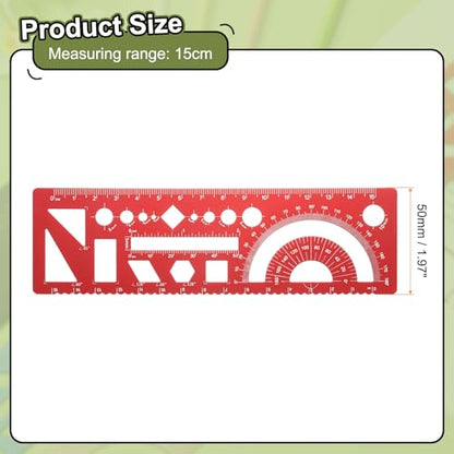 HARFINGTON 2pcs Multifunctional Geometric Rulers 15cm Metric and SAE Aluminum Straight Edge Protractor Angle Math Measuring Ruler Geometric Drawings Templates for Drawing Drafting, Red - color: Red