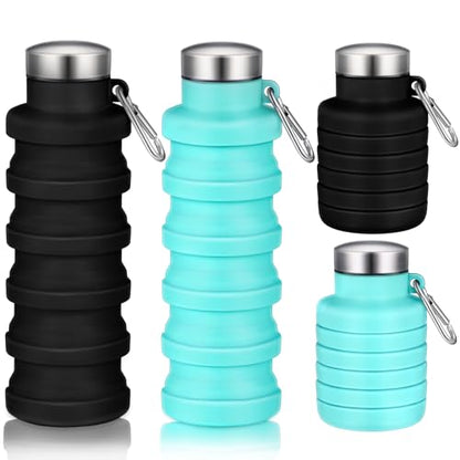 Baderke 2 Pcs Collapsible Water Bottles 17oz Silicone Travel Foldable Portable Water Bottle with Buckle Silicone Lightweight Reusable Leakproof for Camping Hiking Cycling Sport(Green, Black) - color: Green, Black