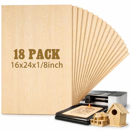 18 Pcs 16" X 24"X 1/8" Basswood Plywood Sheets for Laser Cutting | 3mm Plywood Wood Thin Sheets for DIY Arts Crafts Woodworking Scroll Sawing Projects Painting Drawing - size: 16" X 24"X 1/8"