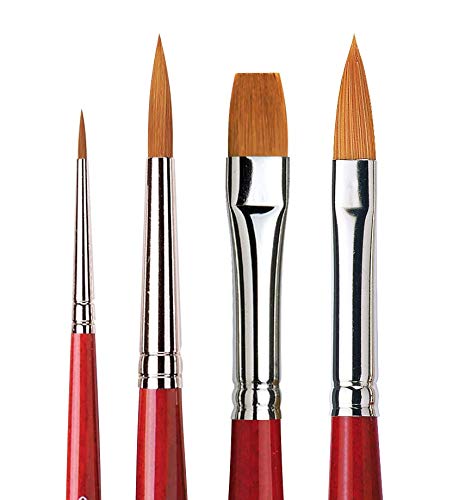 Da Vinci Watercolor Paint Brush Set, CosmoTop Spin Brushes, Multi-Diameter Advanced Synthetic Fibers - Round 0 and 6, Bright 10 and Cats Tongue 8 (5231-4) - style: Spin Starter Set