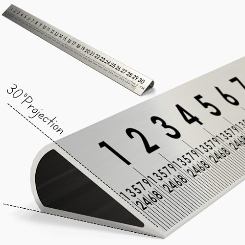 Slope Sight™ 12 Inch 30° Silver Precision Metal Ruler, High-Grade Laser-Engraved Aluminum Ruler for School, Office, Architects, Draftsman, and Engineers (Silver, 12 Inch) - color: Silver