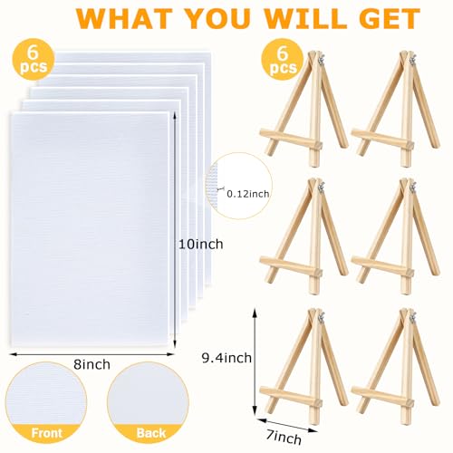 12 Pcs Mini Canvas and Easel Set 8''x10'' Small Blank Canvas Boards with Pine Wood Easels - Beginner Sip Painting Kit for Acrylic Oil Watercolor &Crafts - Ideal for Tabletop Display and Adults Party - size: 8''×10''
