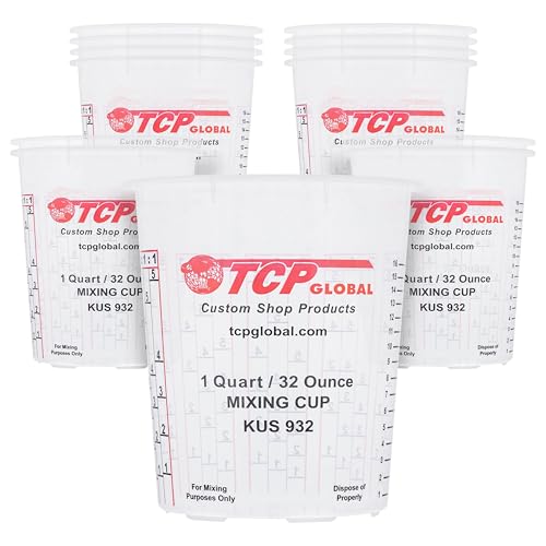 Custom Shop Paint Mixing Cups, 32-Ounce, 12 Pack, Plastic Measuring Cups | For Liquids, Automotive Painting, Epoxy Resin, Acrylic Arts, Crafts, Disposable or Reusable, Graduated, Mixing Ratios - style: 12 Cups