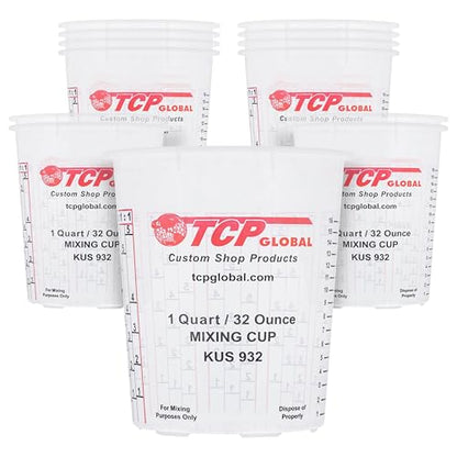 Custom Shop Paint Mixing Cups, 32-Ounce, 12 Pack, Plastic Measuring Cups | For Liquids, Automotive Painting, Epoxy Resin, Acrylic Arts, Crafts, Disposable or Reusable, Graduated, Mixing Ratios - style: 12 Cups