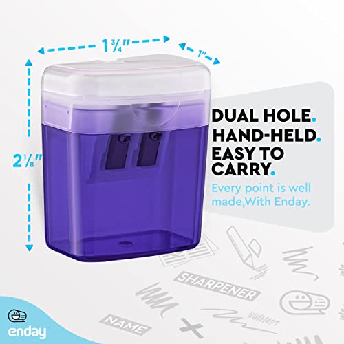 Pencil Sharpener Dual Hole Manual Purple, Jumbo Crayon Sharpener with Cover and Bin, Handheld Color Pencil Sharpeners for Large & Standard Pencils, Also Available in Red, Green, Blue, 1 Pc – By Enday - color: Purple
