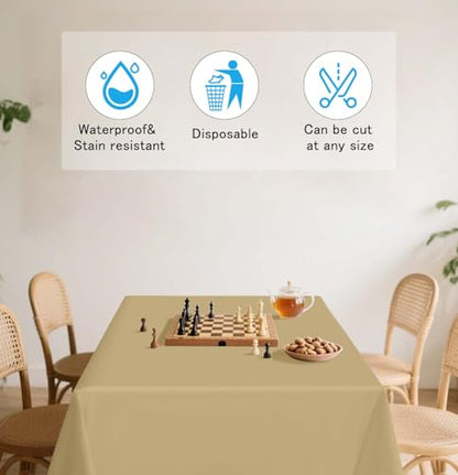 HEIPINIUYE 2 Pack Gold Tablecloth Disposable 54 x 108 Inch Gold Plastic Table Cloth Disposable Waterproof Rectangle Table Cover for Party Birthday Camping Picnic Tablecloths - color: Gold Rectangle Tablecloth, size: 2 Pack