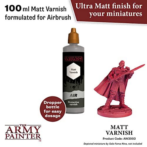 The Army Painter, Airbrush Matt Varnish, 100 ml dropper bottle | Acrylic varnish for airbrushing and painting Wargame miniatures and board games