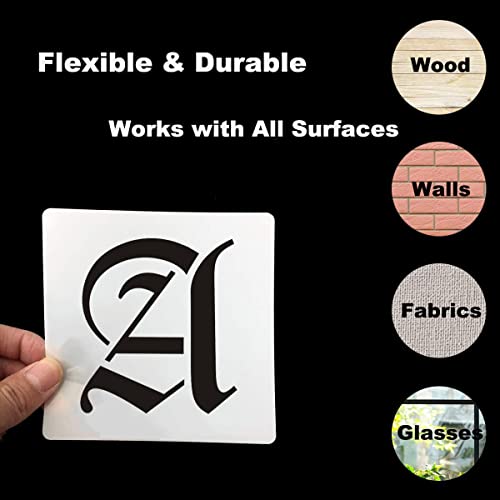 2 Inch Alphabet Letter Stencils for Painting - 70 Pack Old English Letter and Number Stencil Templates with Signs for Painting on Wood, Reusable Letters Stencils for Chalkboard Wood Signs & Wall Art - size: 2 Inch