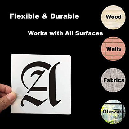 2 Inch Alphabet Letter Stencils for Painting - 70 Pack Old English Letter and Number Stencil Templates with Signs for Painting on Wood, Reusable Letters Stencils for Chalkboard Wood Signs & Wall Art - size: 2 Inch