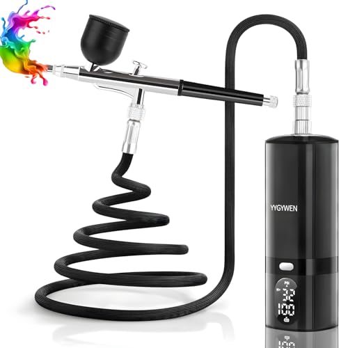 32PSI Airbrush Kit, Single-Action Airbrush Kit with Compressor, LED Display Air Brush Gun Set for Painting, Nail Art, Mode, Cake, Barber - color: Black, size: Single-Action