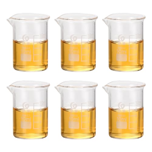 PATIKIL 10ml Low Form Glass Beaker, 6Pcs 3.3 Borosilicate Glass Beakers Graduated Measuring Cup with Spout for Lab Experiment, Cooking and Baking, Clear - size: 10ml