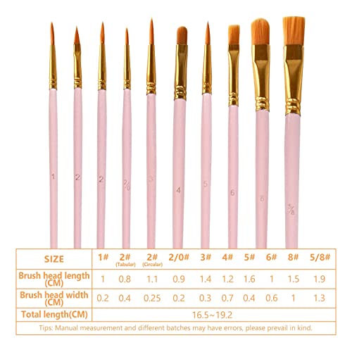 1 Pack Paint Brushes Set, 10 Pcs Nylon Hair Painting Brushes for Watercolor, Oil, Acrylic Paint, Pink