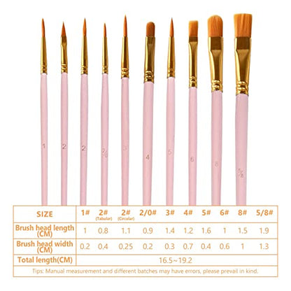 1 Pack Paint Brushes Set, 10 Pcs Nylon Hair Painting Brushes for Watercolor, Oil, Acrylic Paint, Pink