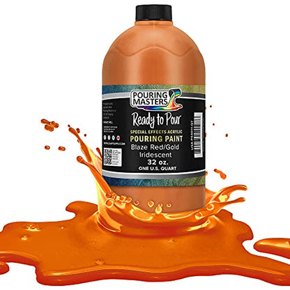 Pouring Masters Blaze Red/Gold Iridescent Special Effectsr Acrylic Pouring Paint - Premium 32-Ounce Pre-Mixed Fluid Acrylic Paint - Fluid Art Supplies for Canvas, Wood, Paper, Tile & Rocks - color: Blaze Red/Gold, size: 32 Fl Oz (Pack of 1)