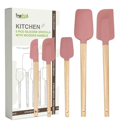 Silicone Spatula Set, Food Grade Rubber Spatula-5 Piece Nonstick Rubber Spatulas, Spoonula, Jar Scraper for Cooking, Baking, Mixing, Frosting - Heat Resistant Up to 600°F (5 Pcs Pink) - color: Pink
