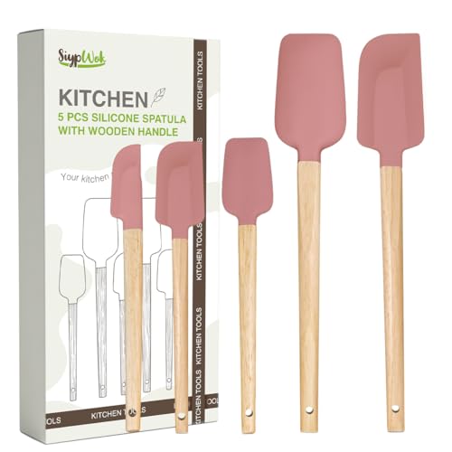 Silicone Spatula Set, Food Grade Rubber Spatula-5 Piece Nonstick Rubber Spatulas, Spoonula, Jar Scraper for Cooking, Baking, Mixing, Frosting - Heat Resistant Up to 600°F (5 Pcs Pink) - color: Pink