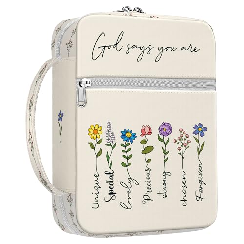 God Says You Are Bible Cover for Women with Handle and Zipper Pocket, Floral Canvas Bible Case, Fits Standard Size Bible, Christian Gift for Teen Girls, Church, Bible Study and Spiritual - color: Christian Faith Living