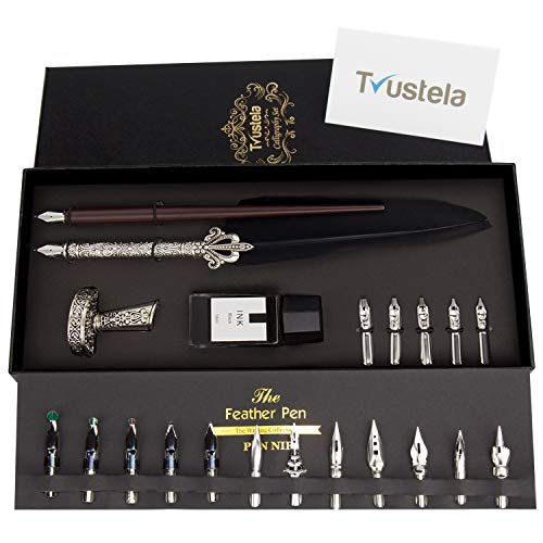 Calligraphy Set for Beginners, Wooden Dip Pen, Feather Quill, 19 Nibs, Ink Set, Gift Box