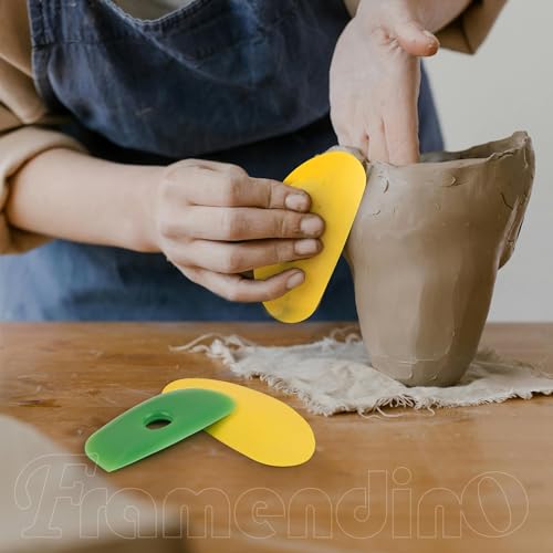 Framendino, 7 Pack Soft Rubber Rib Silicone Ceramics Tools Smooths Shapes Sculpting Pottery Clay Tool for DIY (Yellow)