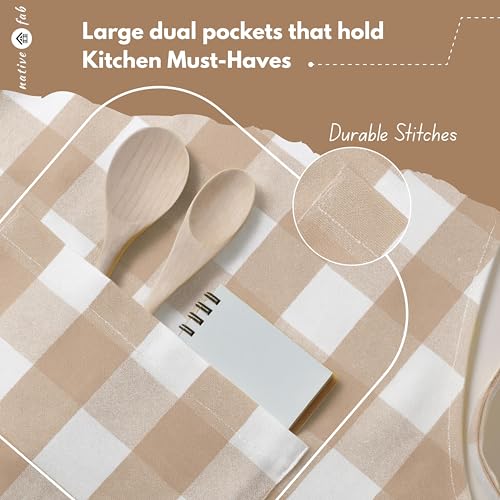 Native Fab Kitchen Apron 2 Pack - 100% Cotton Adjustable, Durable Apron with Pockets, Perfect for Cooking, Baking, Grilling - color: Buffalo, Beige