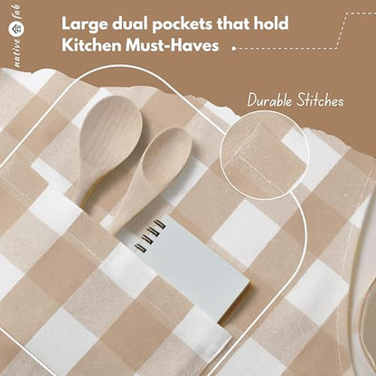 Native Fab Kitchen Apron 2 Pack - 100% Cotton Adjustable, Durable Apron with Pockets, Perfect for Cooking, Baking, Grilling - color: Buffalo, Beige
